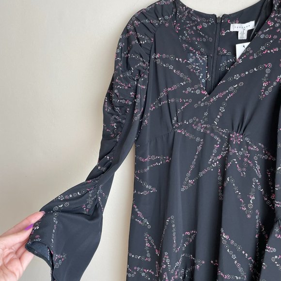 Topshop / Black Long Sleeve Star Mini Dress - Picture 4 of 12